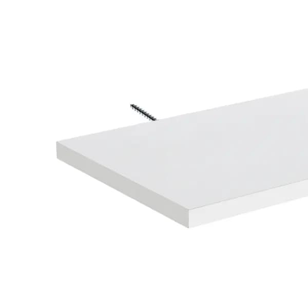 Detalhe de prateleira em MDF branco com parafuso